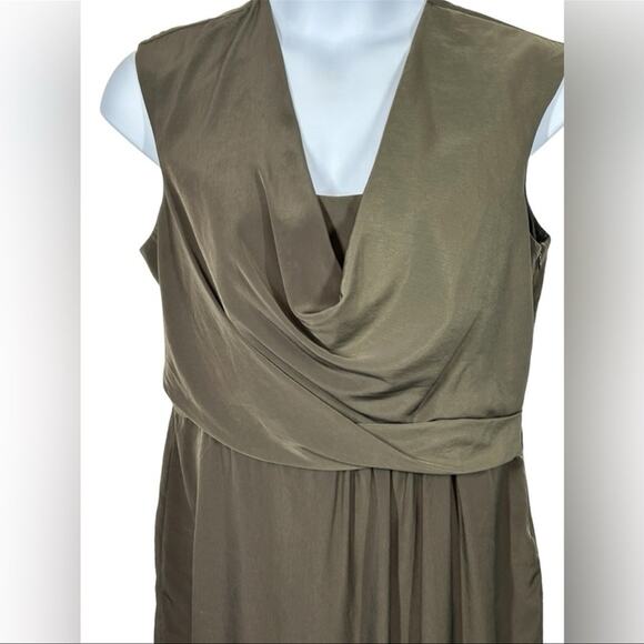 Adrianna Papell Olive Drape Neck Faux Wrap Sleeveless Midi Dress 16 - Picture 3 of 12